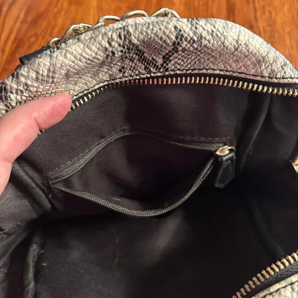 Guess Backpack Purse‎ Grey Snakeskin design Small Chain straps - Picture 6 of 10